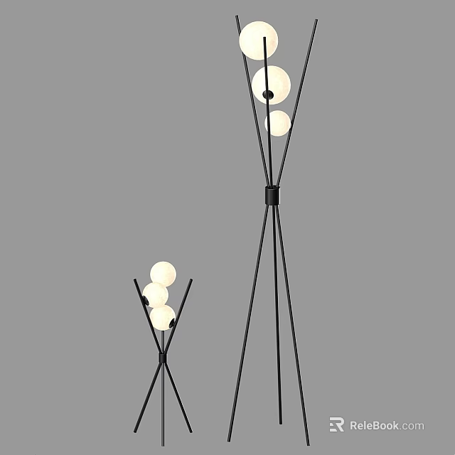 Modern Multi Spherical Bulb Floor Lamp With Black Metal Stand And Two Sizes Design 3d model 