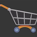 Shopping Cart With Orange Red Handle Gray Frame And Blue Wheels