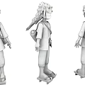 Anime Doll Three Views With White Hair Red Vest Green Pants Scroll And Sandals
