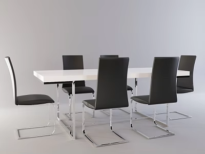 Modern Office Desk with White Tabletop Black Chairs and Metal Legs 3d model