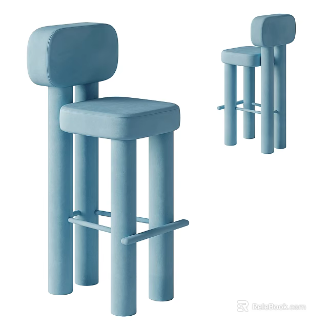 Blue Kids Chair With Sturdy Cylindrical Legs Simple Design For Bedroom Use 3d model 