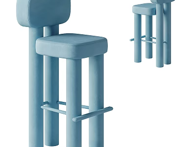 Blue Kids Chair With Sturdy Cylindrical Legs Simple Design For Bedroom Use 3d model