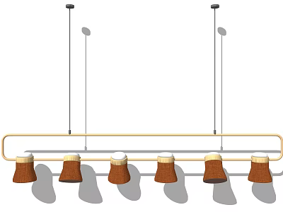 Chandelier With Long Rectangular Metal Frame And Six Brown Suspended Lamp Shades Design 3d model