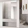 Modern Terrazzo Washbasin Vanity With Large Mirror Brass Faucet And Wall Lights