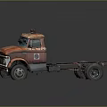 Rusty Red Vintage Truck Cab Chassis with Red Roof Emergency Light and Exposed Wheels