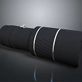 Stylish Black Cylindrical Computer Accessory With Silver Rings And Textured Surface 3d model