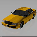 Yellow Sedan Car with Black Front Grille Black Wheels and Reflective Surface on Gray Background