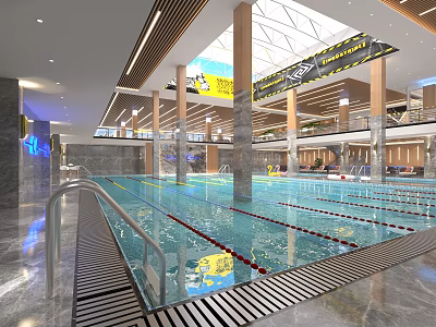 Modern Indoor Swimming Pool With Clear Water And Facilities 3d model
