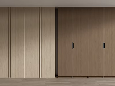 Modern Natural Wood Wardrobe Design With Sleek Panel Doors And Minimalist Handles 3d model