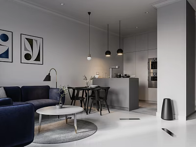 Modern Apartment Interior With Sofa Dining Area And Kitchen 3d model