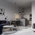 Modern Apartment Interior With Sofa Dining Area And Kitchen