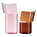 Modern Glass Vases in Pink Transparent Brown Colors with Fresh Flower Stem in Water