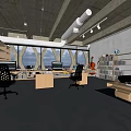 Modern Public Office Space With Desks Computers Office Chairs Large Windows And City View