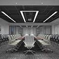 Modern Conference Room Interior Design With Long Table Office Chairs And Ceiling Lights 3d model