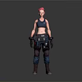 Game Movie Character With Pink Hair Dark Blue Nike Tank Black Gloves And Brown Boots