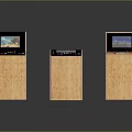 Retro Style Three Wooden Arcade Machines With Screens And Control Panels
