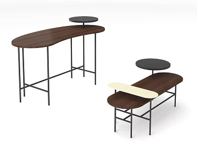 Modern Wooden Tables With Black Metal Legs And Walnut Tops Design 3d model