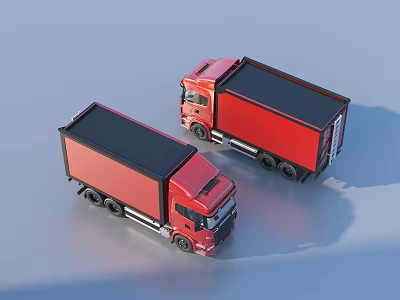 Red Truck Models With Black Roof And Realistic Details On Gray Background 3d model