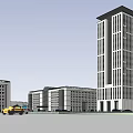 Modern High Rise Commercial Complex With Central Plaza Greenery And Urban Open Space