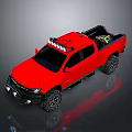Red Off Road Pickup Truck With Roof Lights And Yellow Items In Bed