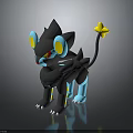 Fictional Creature Character With Black Body Blue Ears Red Eyes And Yellow Star Tail