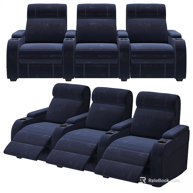 Navy Blue Recliner Sofa Set With Multiple Comfortable Seats For Home Theater 3d model 