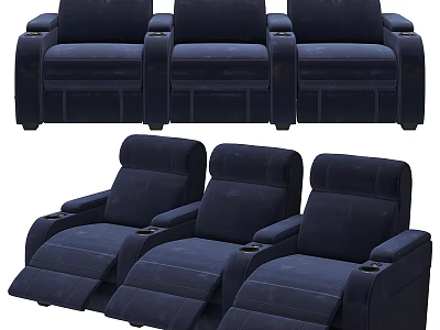 Navy Blue Recliner Sofa Set With Multiple Comfortable Seats For Home Theater 3d model