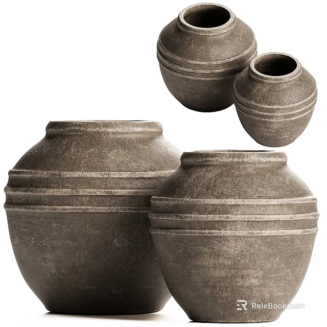 Handcrafted Rustic Ceramic Vessels in Multiple Sizes with Textured Surfaces for Home Decor 3d model 