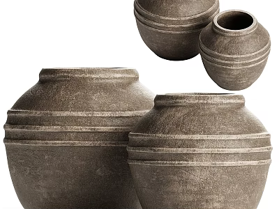 Handcrafted Rustic Ceramic Vessels in Multiple Sizes with Textured Surfaces for Home Decor 3d model