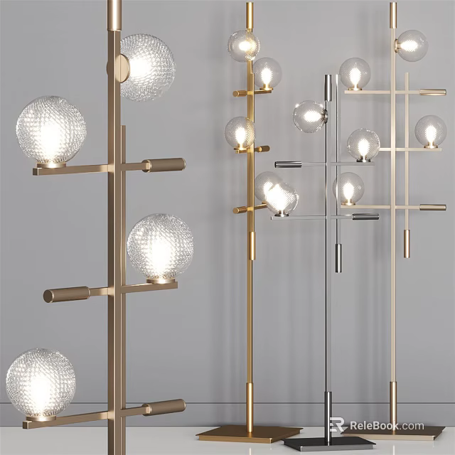 Modern Floor Lamps With Gold Silver Metal Frames And Spherical Lights For Living Room 3d model 