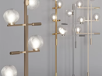 Modern Floor Lamps With Gold Silver Metal Frames And Spherical Lights For Living Room 3d model