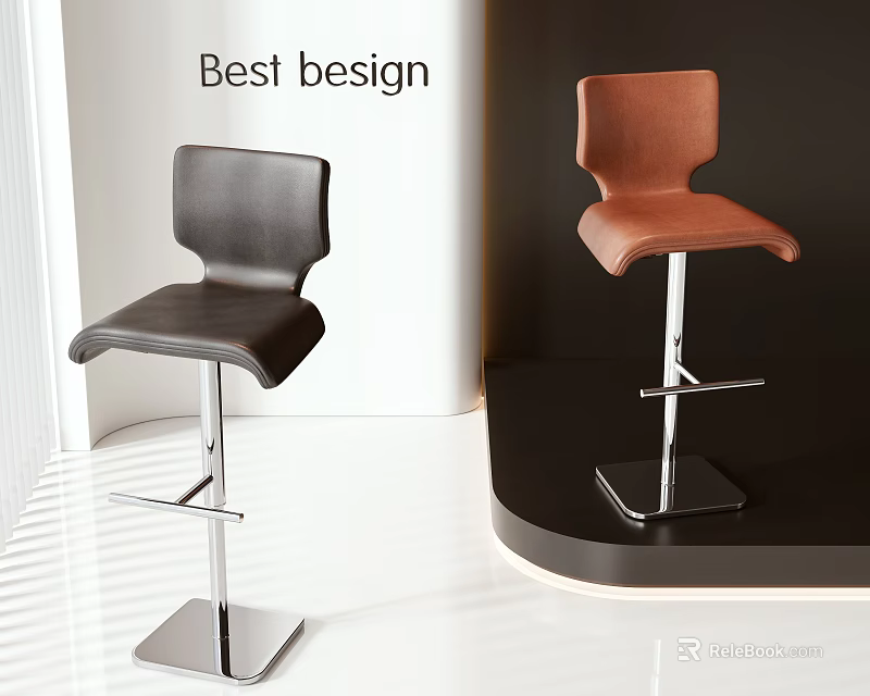 Modern Leather Bar Stools With Black And Brown Seats And Metal Bases 3d model 