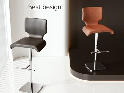 Modern Leather Bar Stools With Black And Brown Seats And Metal Bases 3d model
