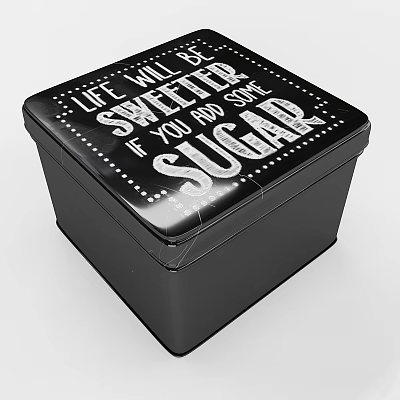 Black Sugar Tin With Life Will Be Sweeter Quote For Kitchen Storage 3d model