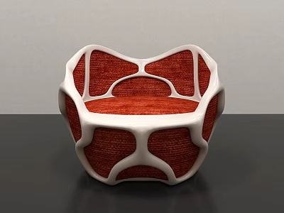 Modern Accent Chair With White Geometric Frame And Red Woven Seat Design 3d model