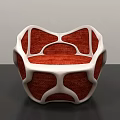 Modern Accent Chair With White Geometric Frame And Red Woven Seat Design
