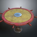Circular Small Watercraft With Red Rim Yellow Surface Silver Center Disk And Paddles