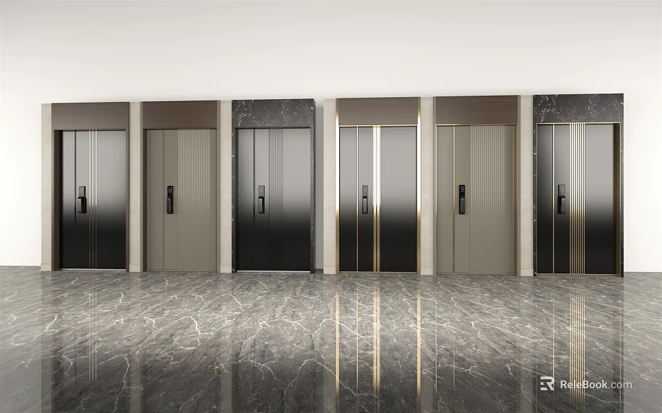 Modern Security Doors In Various Styles With Marble Floor Interior Hallway 3d model