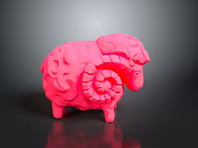 Pink Sheep Sculpture With Spiral Horns And Rounded Modern Design Decorative Figurine 3d model