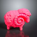 Pink Sheep Sculpture With Spiral Horns And Rounded Modern Design Decorative Figurine