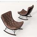 Pair of Modern Leisure Rocking Chairs with Diamond Stitching Streamlined Design and Black Metal Frame