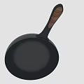 Black Cast Iron Frying Pan With Wooden Handle For Kitchen Cooking