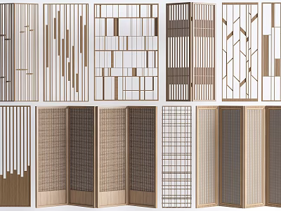 Modern Room Divider Designs Featuring Wooden Slats Lattice And Geometric Patterns 3d model