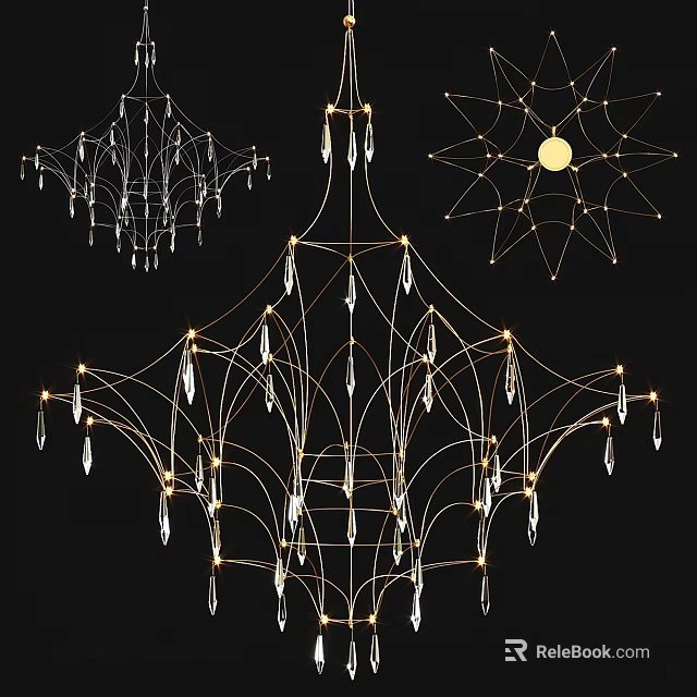 Modern Geometric Chandelier With Metal Structure And Crystal Pendants For Home Interior Lighting 3d model 