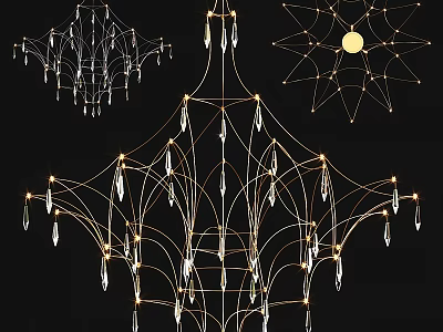 Modern Geometric Chandelier With Metal Structure And Crystal Pendants For Home Interior Lighting 3d model