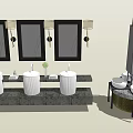 Elegant Modern Bathroom Washbasin Vanity With Three Mirrors Lighting And Marble Countertop
