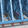 Blue Metal Building Component Formwork Support Structure with Red Feet and Tracks 3d model
