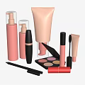 Assorted Beauty Cosmetics Collection With Pink Bottles Mascara Eyeshadow Palette Lipstick And Eyeliner