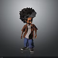 Stylized 3D Character With Afro Hairstyle Brown Jacket White Shirt Blue Pants And Gray Shoes