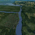 Aerial Planning of River Surrounded Planned Area with Forest and Mountains